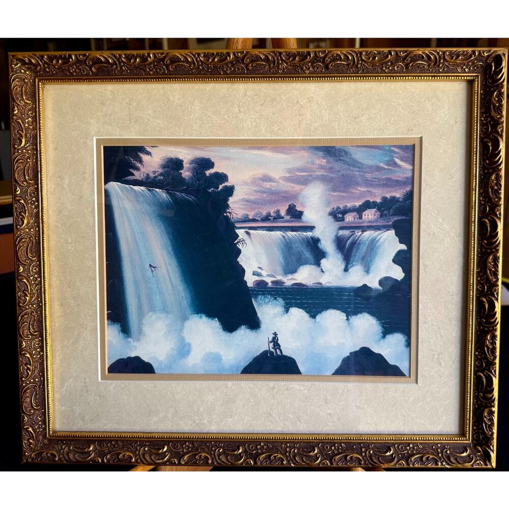 Thomas Chambers "Niagara Falls" Vintage Art Print Matted Ornate Gold Frame 18x15